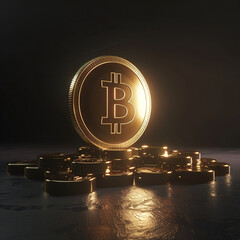 Bitcoin coin in focus, symbolizing financial innovation and cryptocurrency leadership