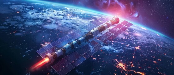Obraz premium Conceptualize flat design top view space station development theme animation vivid