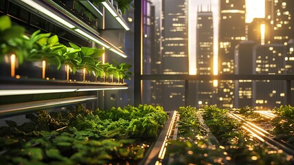 未来のAI管理された高層都市農業 