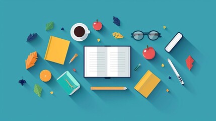 Guide flat design top view interactive learning tools theme animation vivid