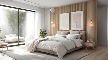  Scandinavian interior design of modern bedroom. 