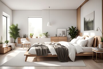  Scandinavian interior design of modern bedroom. 
