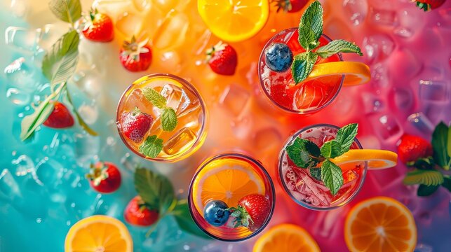 Sunset cocktail party flat design top view evening social theme water color Tetradic color scheme