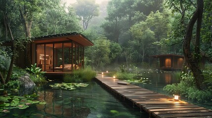 Obraz premium Conceptualize a writers retreat nestled in the countryside, where authors find inspiration in the tranquil surroundings to pen their next masterpiece