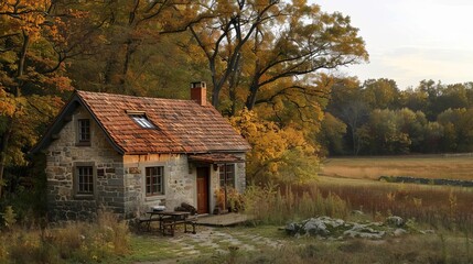 Obraz premium Conceptualize a writers retreat nestled in the countryside, where authors find inspiration in the tranquil surroundings to pen their next masterpiece