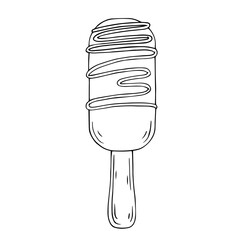 Linear sketch, coloring of ice cream on a stick. Vector graphics.