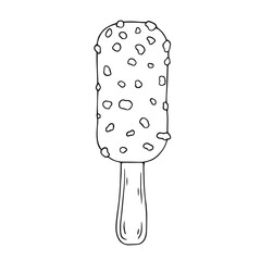 Linear sketch, coloring of ice cream on a stick. Vector graphics.