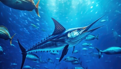 Fototapeta premium Giant Marlin fish in the ocean, beautiful view of marlin fish in the blue ocean