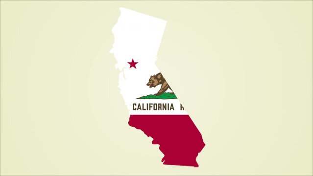 California state flag United States map outline zoom in animation