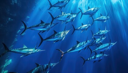 Obraz premium Giant Marlin fish in the ocean, beautiful view of marlin fish in the blue ocean