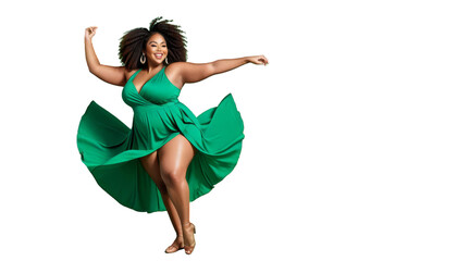 beautiful african woman positive space body happy green copy american figured dancing background...