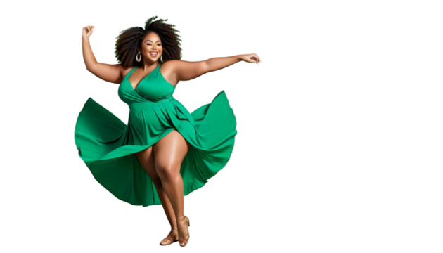 beautiful african woman positive space body happy green copy american figured dancing background full girl black dance joy blank overweight corpulent fat large belly person generativebeauty