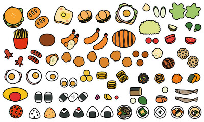 おかずの単品イラストセット（縁ありカラー）