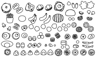 おかずの単品イラストセット（白黒）
