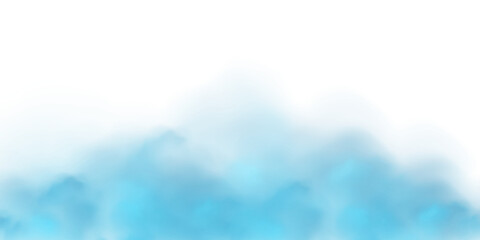 Blue turquoise smoke on white background. Blue smoke border  on transparent background