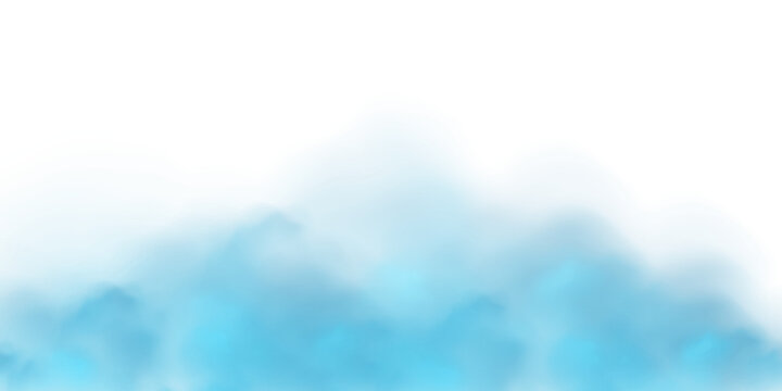 Blue turquoise smoke on white background. Blue smoke border  on transparent background