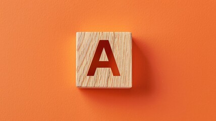 Wooden block with letter "A" on orange background