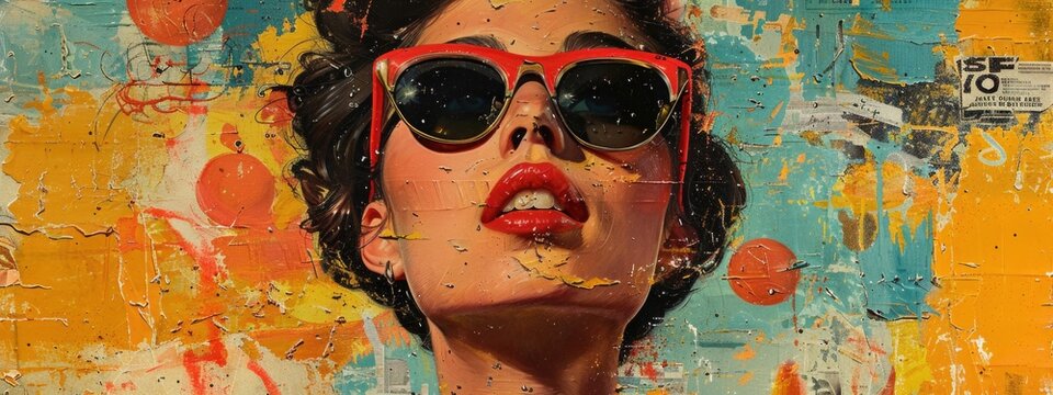 Nostalgic 1950s collage: a vibrant and eclectic mix of imagery capturing the essence of mid-century aesthetics, evoking the spirit of a bygone era through colorful and dynamic compositions.