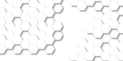 Vector abstract pattern with hexagonal white and gray technology line paper background. Hexagonal 3d grid tile and mosaic structure mess cell. white and gray hexagon honeycomb geometric copy space.