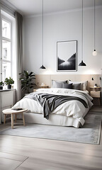 Scandinavian interior design of modern bedroom.	