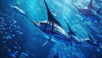 Giant Marlin fish in the ocean, beautiful view of marlin fish in the blue ocean