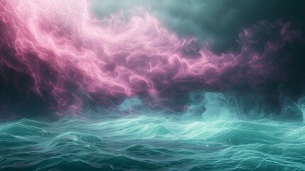 Abstract empty underwater 3d stage with dark emerald green and pink dreamy water light waves texture. Imaginative fantasy landscape with surreal light effects.
 - Powered by Adobe