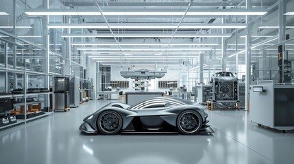 Obraz premium Exhibit a car manufacturing plant where critical components are 3D printed ondemand for assembly