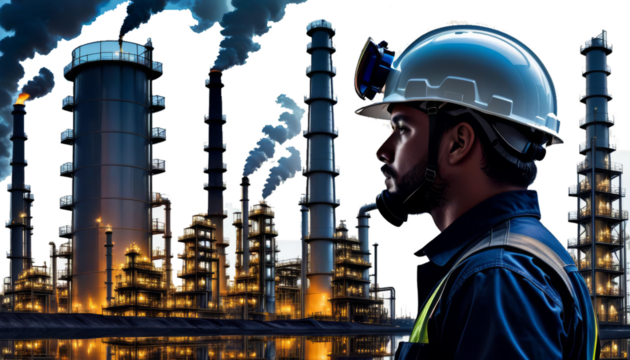 industrial worker refinery plant silhouette oil created background industry effect engineer lmet gas double exposure men at work factory man helmet concept energy construction power business