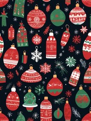 Generative AI. Seamless Pattern with diverse cultural Christmas motifs for T-shirt Design
