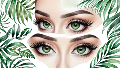 woman eyes watercolor mascara oncept green drawn microblading extensions eyelashes eyelash eyebrows beauty illustration hand salon long eye isolated white black symbol blue abstract human