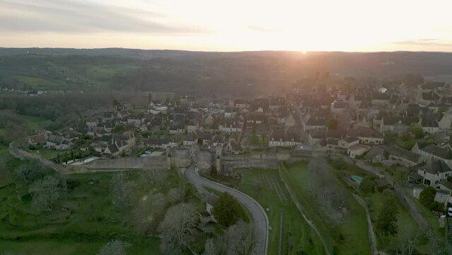 Sunset timelapse over Domme France with drone