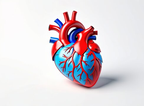 Anatomical heart in 3d style on white background