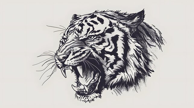 recommend clip art: Angry tiger head hand drawn sketch illustration Wild animals