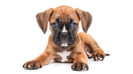 Obraz premium 2 month old Boxer puppy on a white background