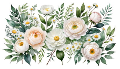 wallpapers stationary peony bouquets rose collection bouquet dding leaves illustration flower floral green white greetings eucalyptus watercolor set branches leaf chamomile art background border