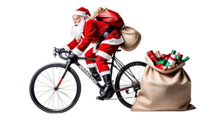 claus fast racer bag road rushing white space santa huge panorama funny banner wide big copy christmas racing carbon background hurry late crazy jute bicycle bike abstract red isolated hilarious