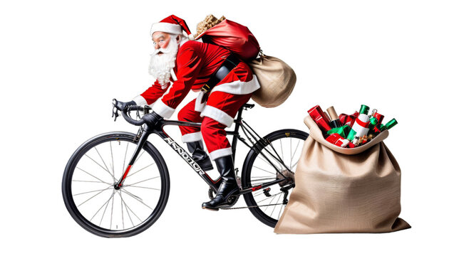 claus fast racer bag road rushing white space santa huge panorama funny banner wide big copy christmas racing carbon background hurry late crazy jute bicycle bike abstract red isolated hilarious