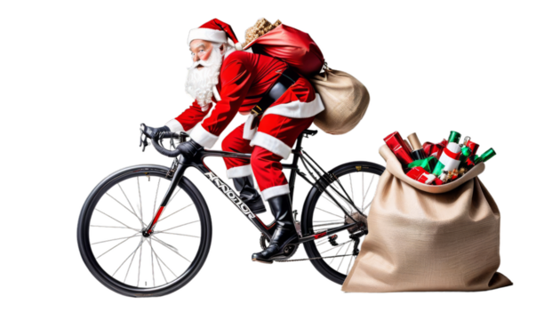 claus fast racer bag road rushing white space santa huge panorama funny banner wide big copy christmas racing carbon background hurry late crazy jute bicycle bike abstract red isolated hilarious