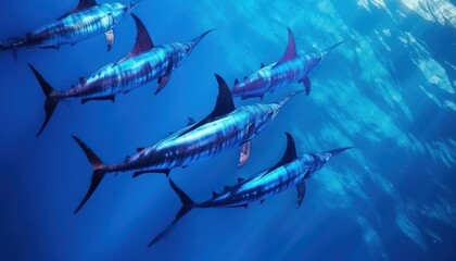 Obraz premium Giant Marlin fish in the ocean, beautiful view of marlin fish in the blue ocean