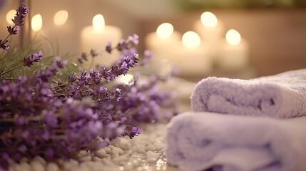 Soft-focus lavender and candlelight spa atmosphere