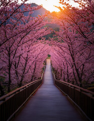 Sunset Stroll Through Cherry Blossoms