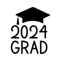 Graduation 2024 grad typography clip art design on plain white transparent isolated background for card, shirt, hoodie, sweatshirt, apparel, tag, mug, icon, poster or badge