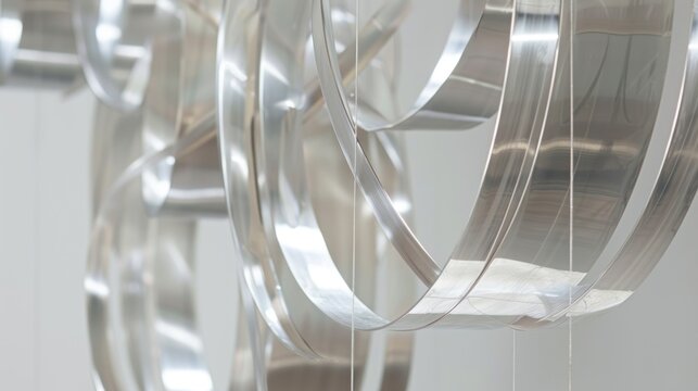 A detail of the stainless steel installation comprised of five tubes, curved into a loop with several pieces