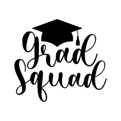 Graduation grad squad typography clip art design on plain white transparent isolated background for card, shirt, hoodie, sweatshirt, apparel, tag, mug, icon, poster or badge