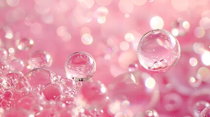 Dreamy pink bubbles with sparkling reflections