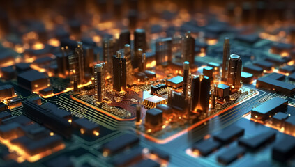 Smart city on circuit board background