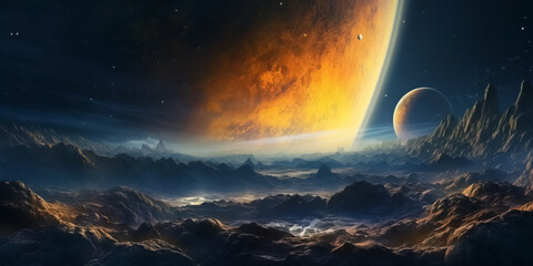 Unknown planet from outer space. Space nebula. Cosmic cluster of stars. Outer space background © lali