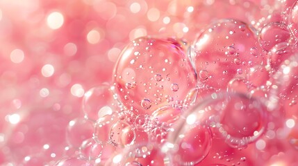 Pink bubbles with water droplets and soft bokeh lights