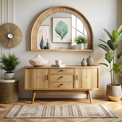 Furniture set wooden dresser with mirror in a living room