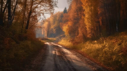 Obraz premium Autumn road in the forest